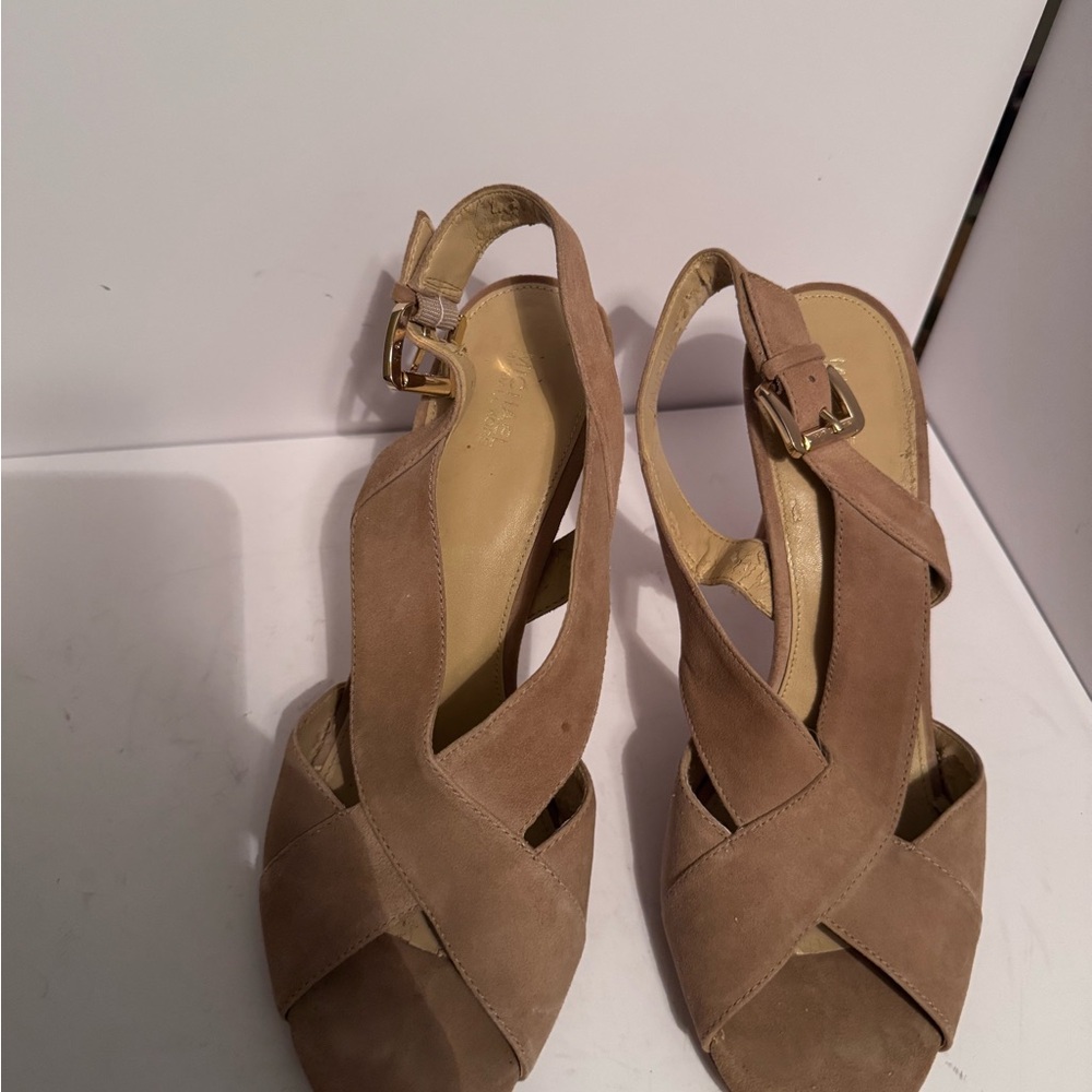 MICHAEL Michael Kors Tan Sandals with Crisscross Straps 4 in heel